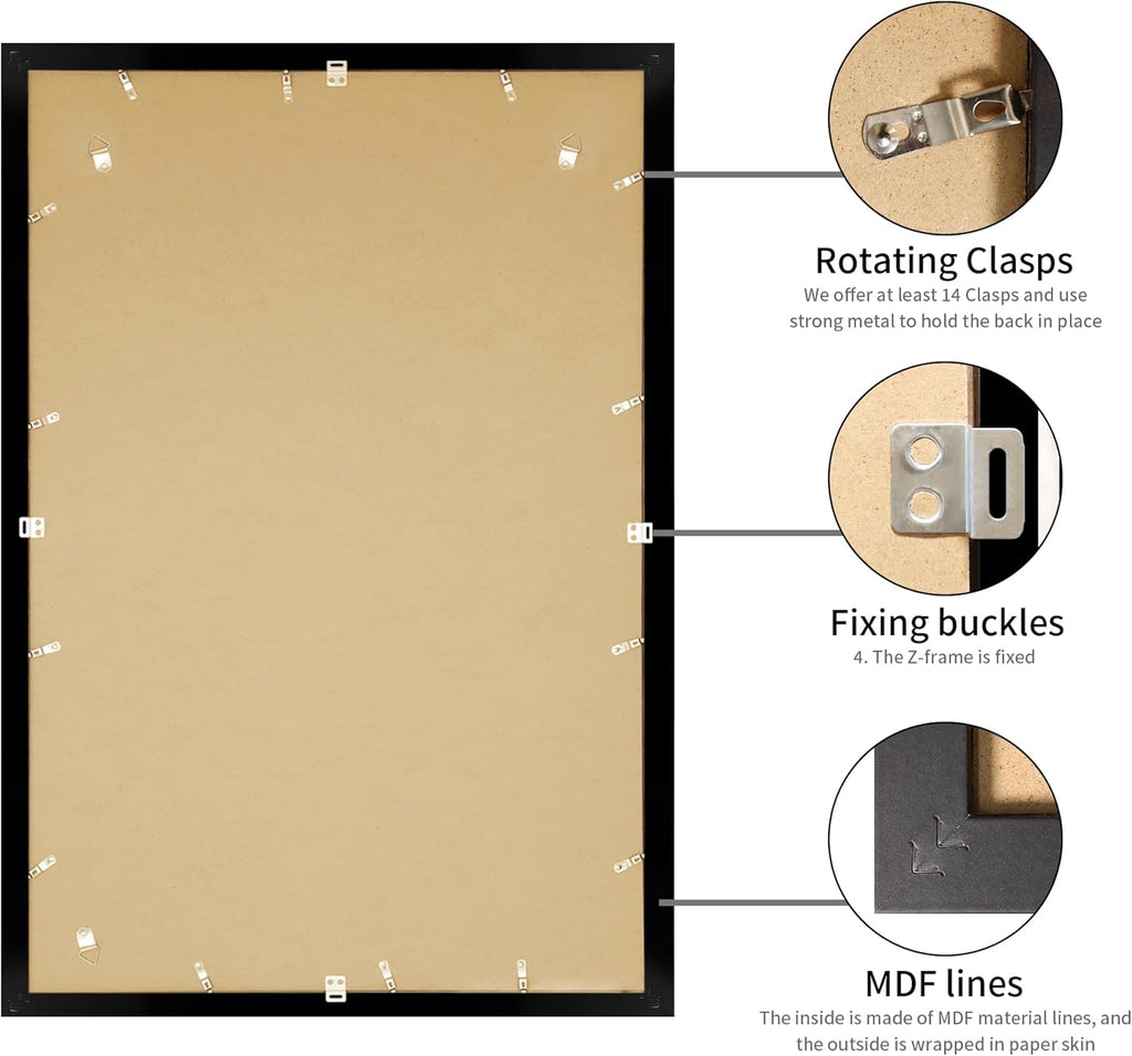 24x36 Picture Frame Black Set of 3, Display Pictures 20x30 with Mat or 24 x 36 Without Mat, Poster Frames 24x36 for