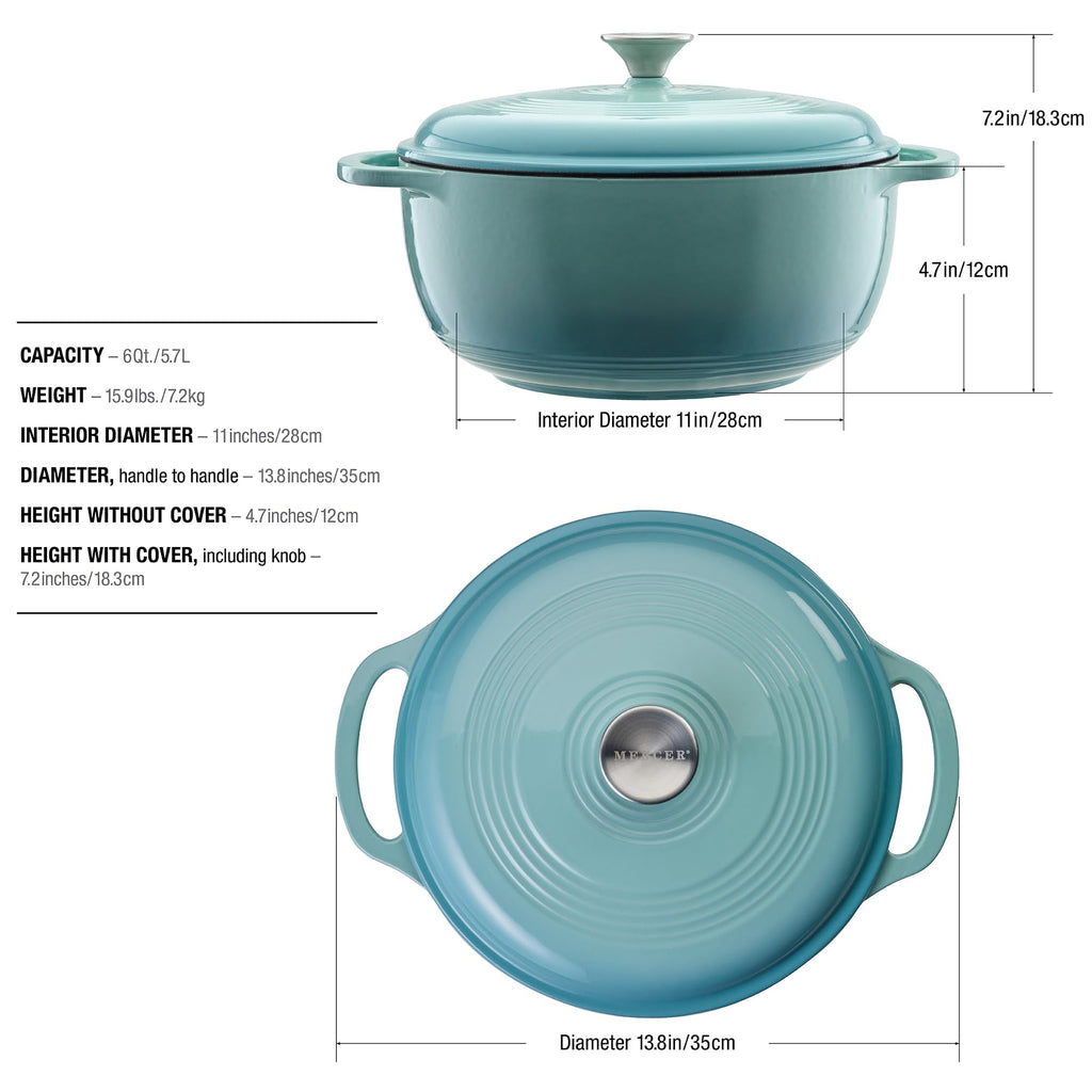 Enameled Cast Iron Round Dutch Oven, 6 qt., Aqua