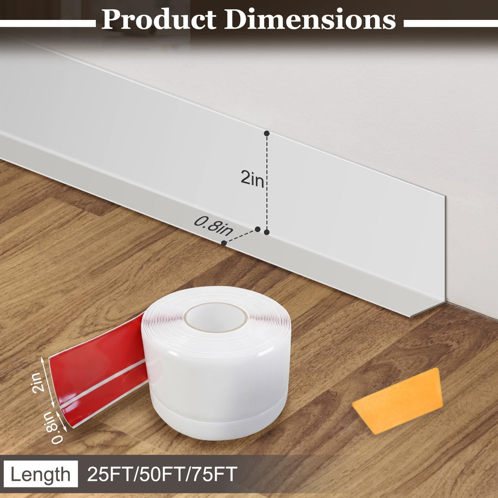 25ft Flexible Vinyl Baseboard Molding Trim Peel and Stick Wall Base