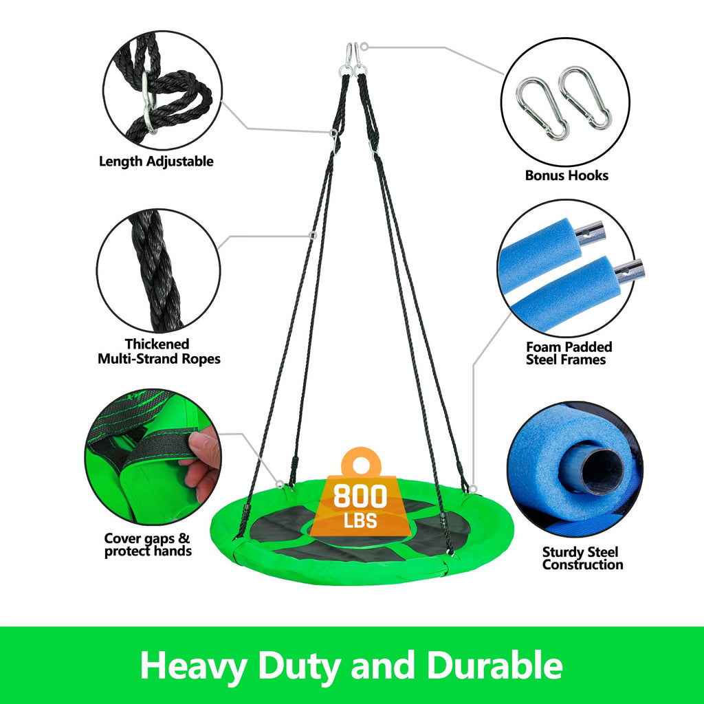 40 Inch Tree Swing, Outdoor Kids Flying Saucer Swing, 800lbs Weight Capacity Waterproof Textilene Fabric Durable