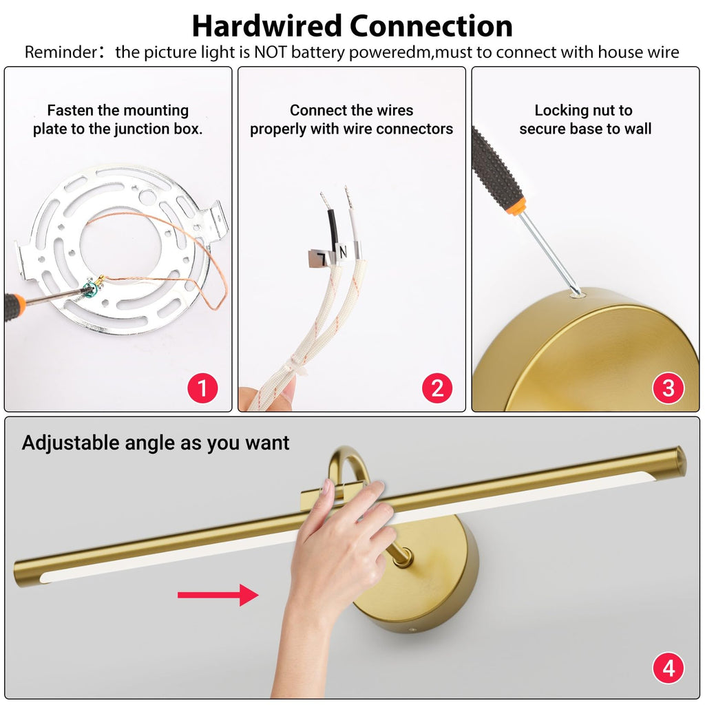 Hard-Wired LED Picture Lights for Paintings 3CCT Dimmable Long Art Lights for Paintings Gold Gallery Light