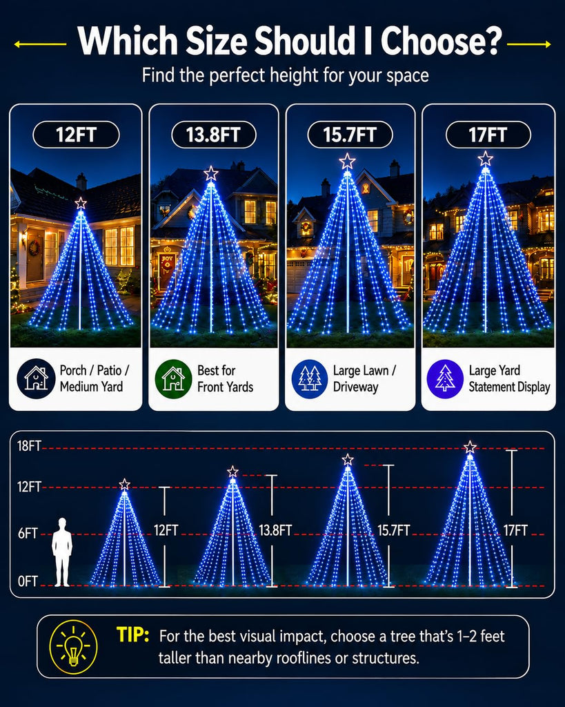 12FT Smart Outdoor Christmas Tree Lights with Sturdy Iron Pole