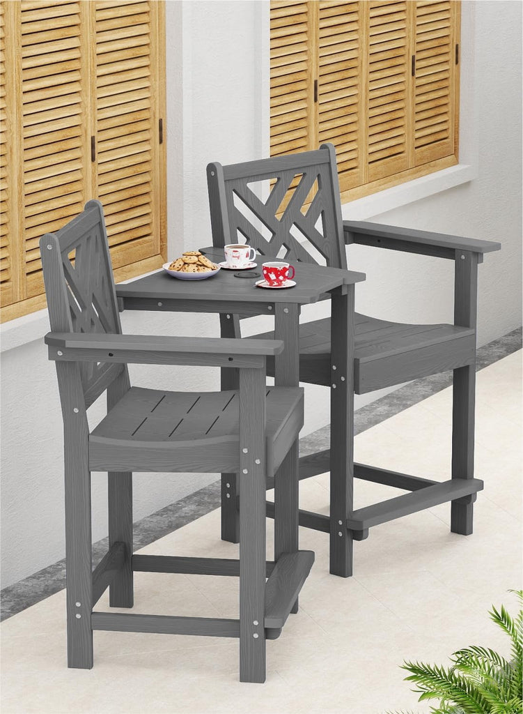 Tall Adirondack Chairs Set of 2, Outdoor 24'' Counter Height Bar Stools with Back and Arms, All-Weather HDPE Patio