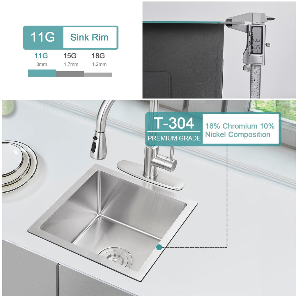 Small Drop in - 15"×15" Single Bowl Undermount Sink