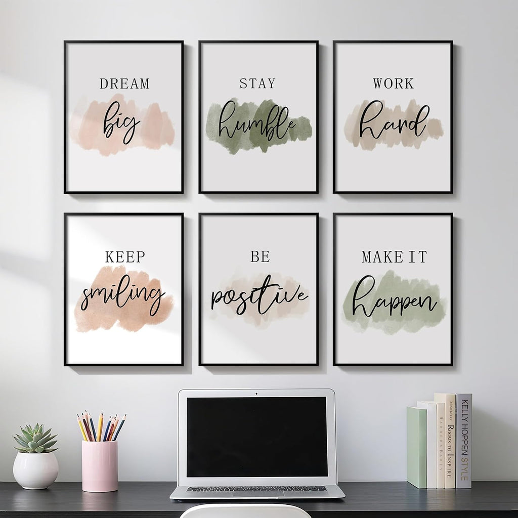 Framed Inspirational Wall Art , Neutral Motivational Quotes Office Decor, Positive Affirmations Team Work Leadership