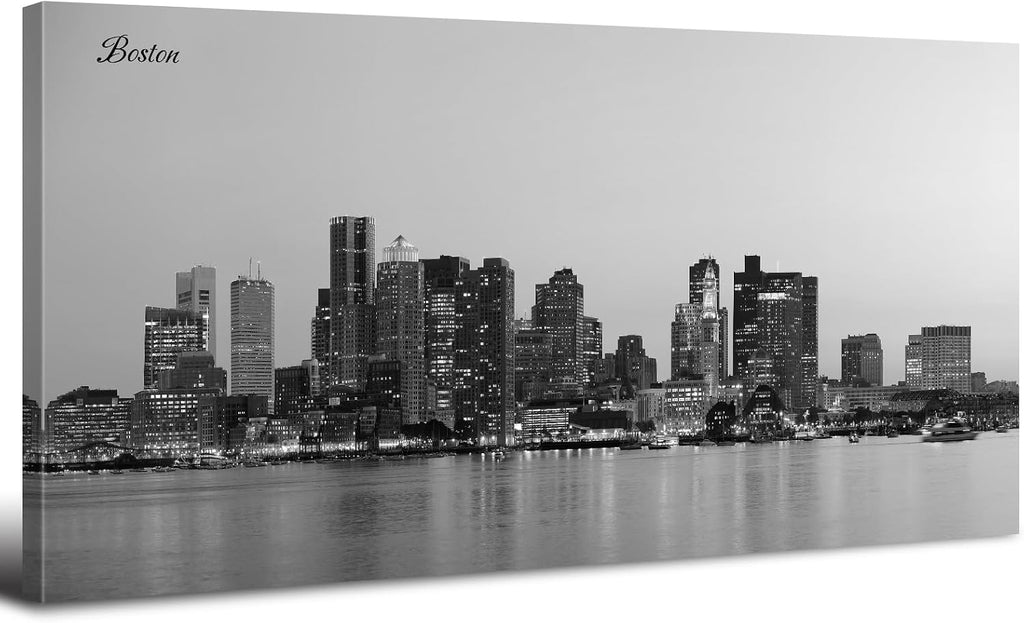 Boston Skyline Wall Art Decor Black and White City Canvas Prints Modern Aesthetic Cityscape Pictures Boston Downtown