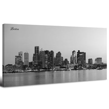 Boston Wall Black and White City Poster Wall Decor Boston Skyline Prints Modern Cityscape Panoramic Canvas Paintings