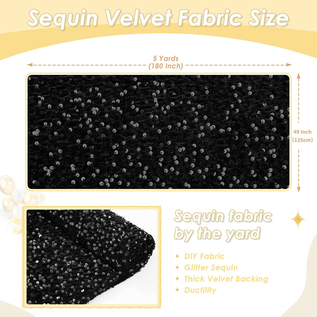5 Yards Black Sequin Soft Velvet Fabric by The Yard
