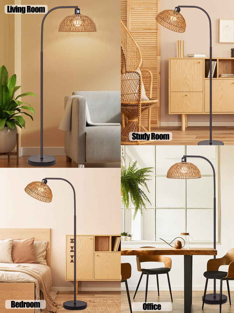 Boho Floor Lamp with Remote and Dimmable Bulb