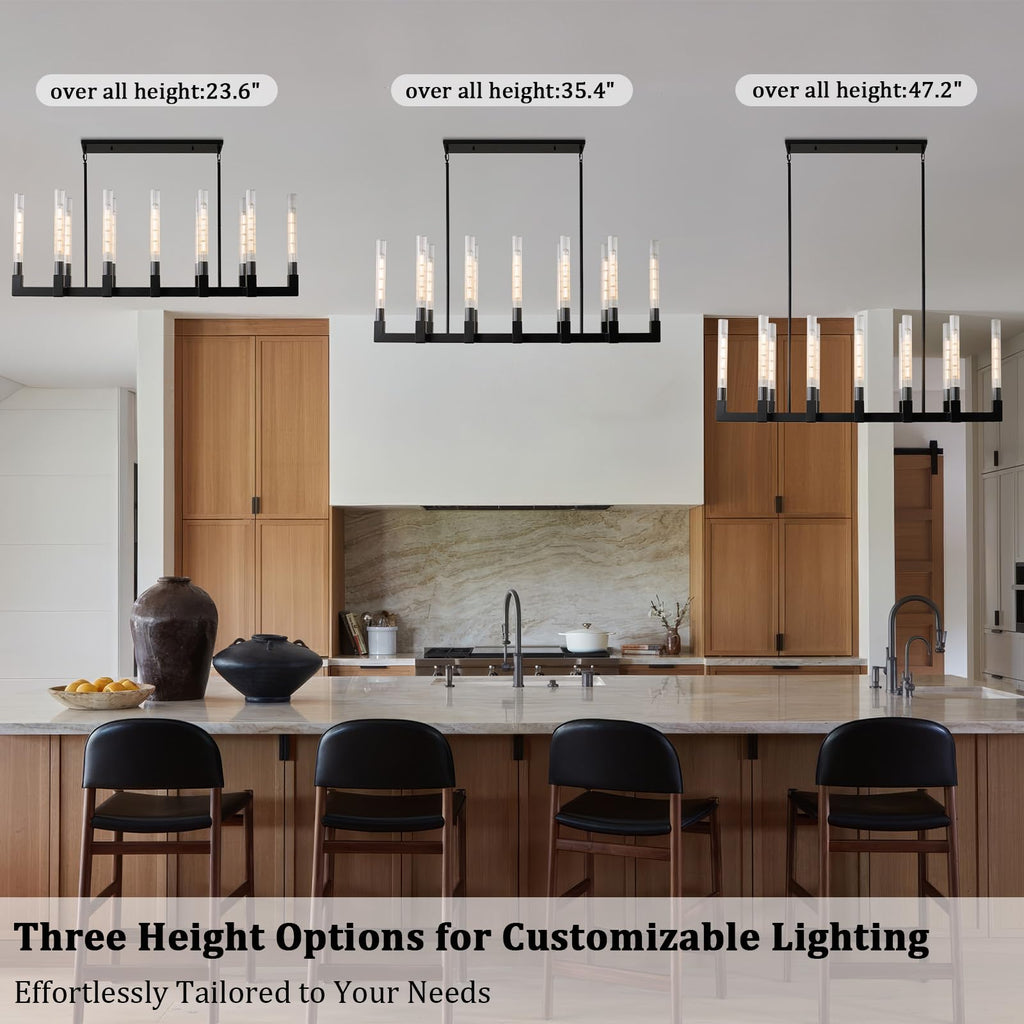 Black Farmhouse Dining Room Chandelier,Modern Linear Rectangle Chandelier