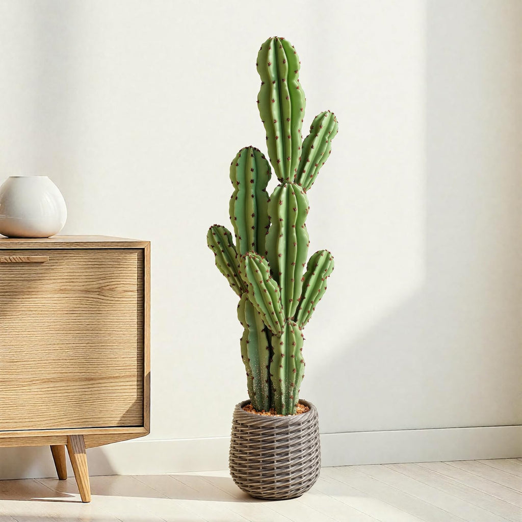 Artificial Cactus Plants Outdoor, 3ft Large UV-Resistant Fake Cacti Plant with Brown Pot, Faux Floor Desert Plant