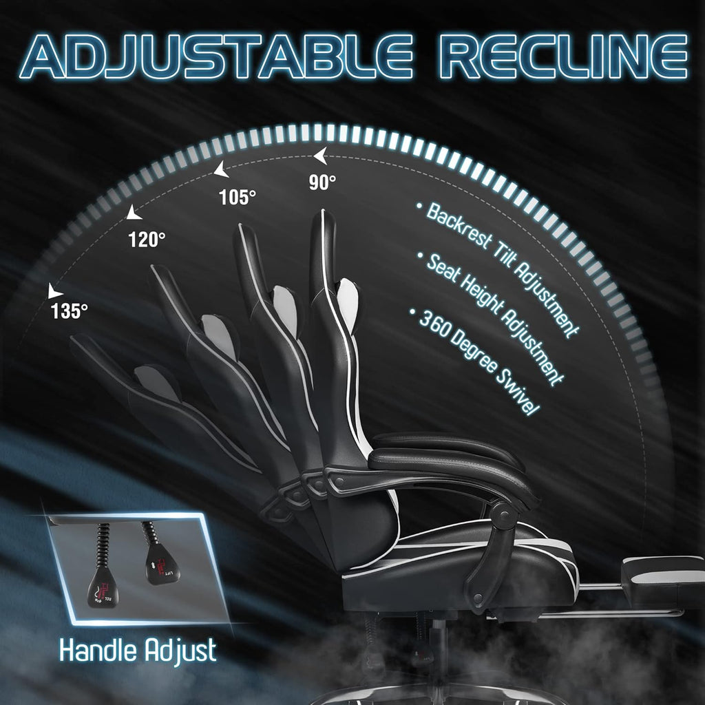Gaming Chair, Video Game Chair with Footrest and Massage Lumbar Support, Ergonomic Computer Chair Height Adjustable
