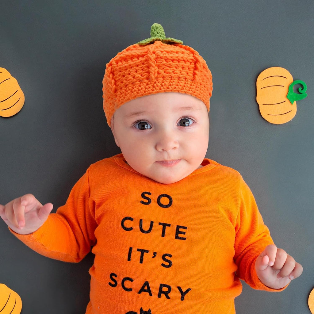 Baby Toddler Knitted Pumpkin Hat and Booties Set Orange