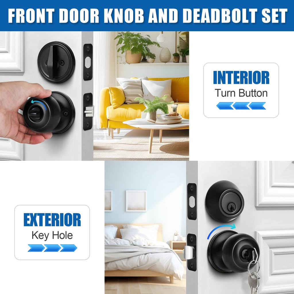 3 Sets Entry Door Knob and Single Cylinder Deadbolt Combo Set, Keyed Alike