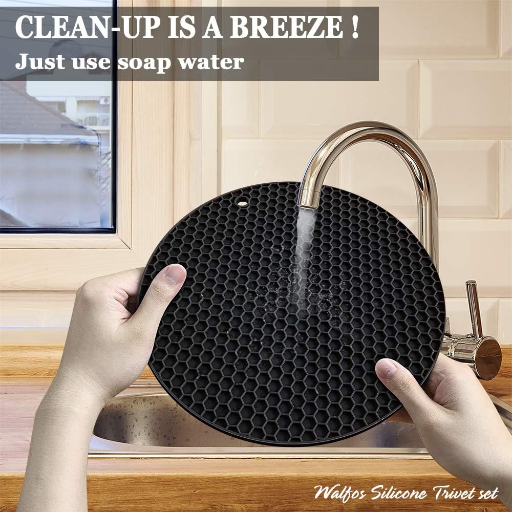 Silicone Trivet Mats - Heat Resistant Pot Holders Set, 2 Sizes 7 Inch & 9 Inch, Multipurpose Non-Slip Hot Pads - Set of 4