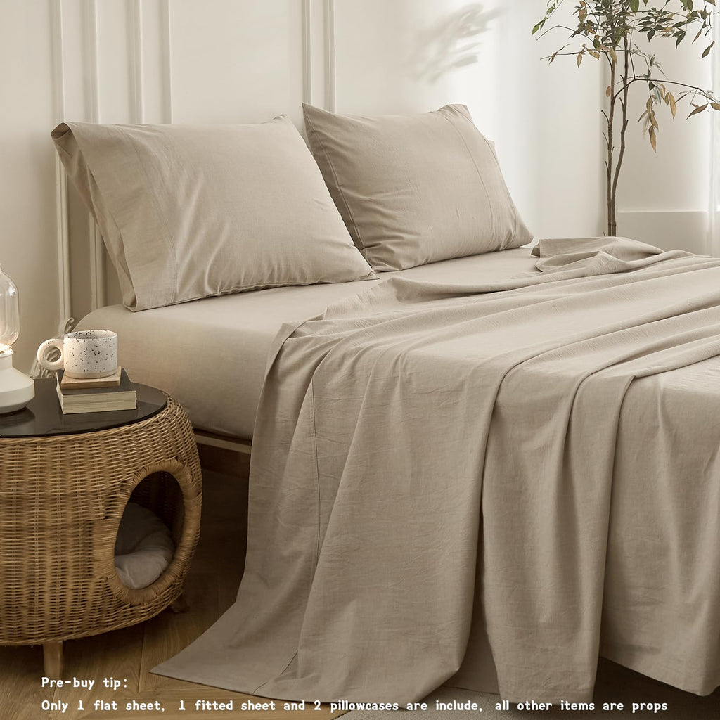 4PS Linen Grey Queen Size Bedding Sheet Set, Oeko TEX 100 Certified