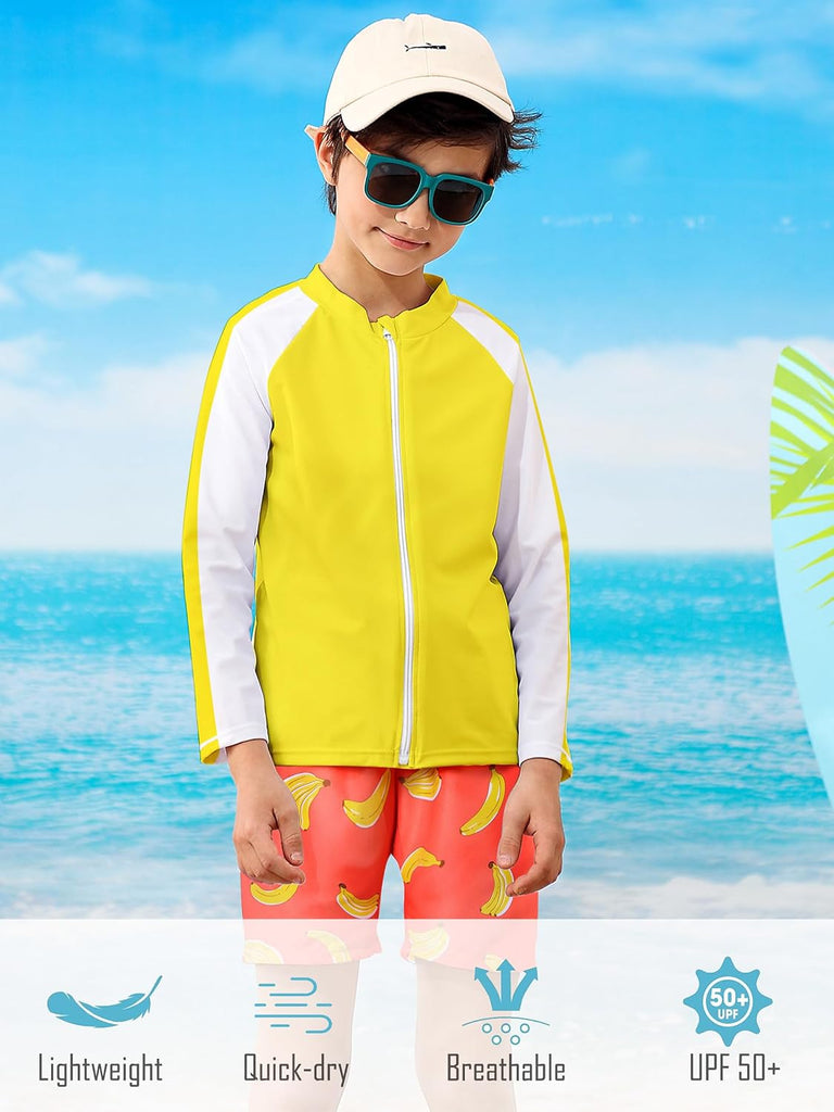 Boys Two Piece Swim Set Zipper Rash Guard Swimsuits Bathing