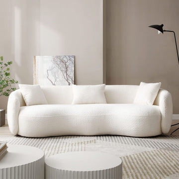 94'' Cloud Curved Sofa Boucle Couch, Beige Modern Mid-Century Curved Backrest Upholstered Sofa, 3-Seat Sofa Couch