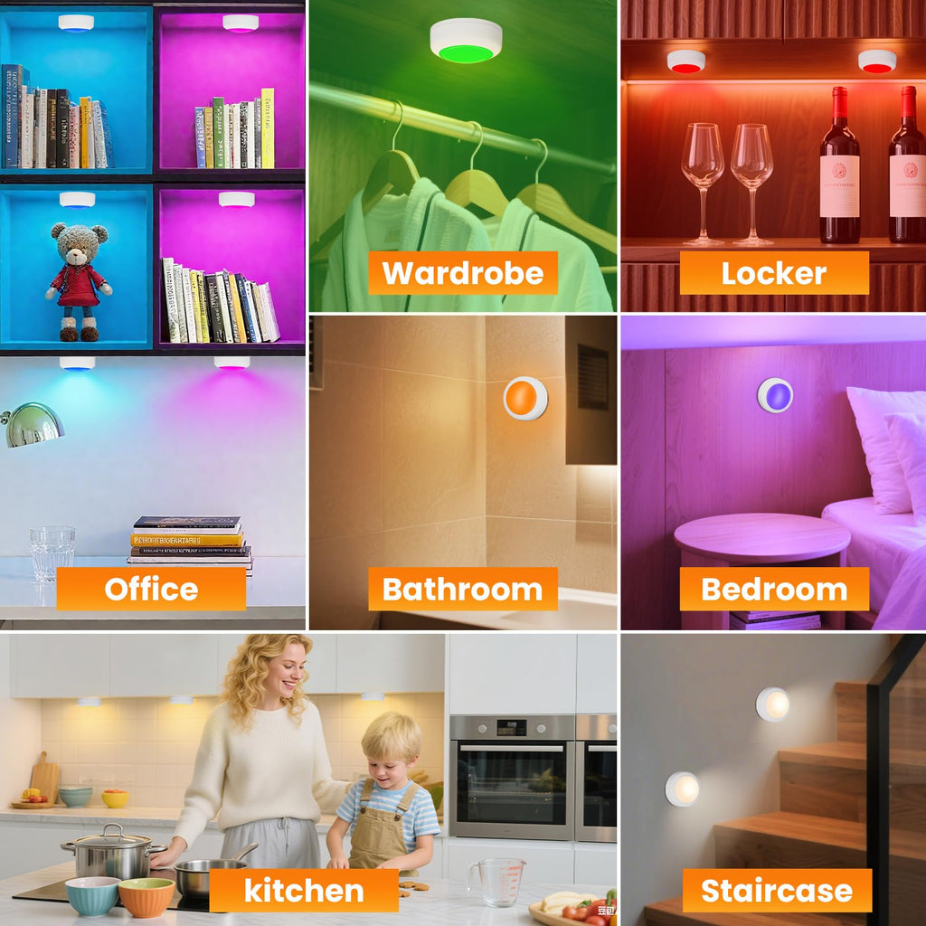 LED Puck Lights with Remote Control, 16 Color Changing Wireless Under Cabinet Lighting with Dimmer & Timer, AAA