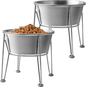 Elevated Dog Bowls for Large & Medium Dogs - Stainless Steel 64oz/8 Cup Raised Feeder with Non-Slip Base, Dual Food &