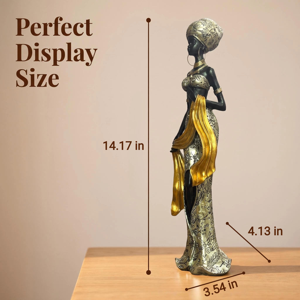 14 Inch African Oshun Goddess Statue Black Gold Home Art Decor