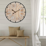 24 Inch Grand Farmhouse Wall Clock, Vintage-Inspired Wood & Metal Design with Large Etched Numbers