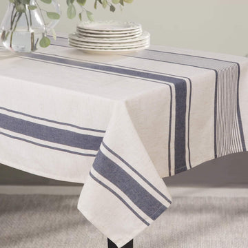 French Stripe Tablecloth Cotton Linen Fabric Dust-Proof Farmhouse Table Cover Dining Party Brunches