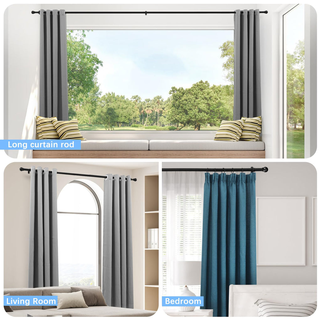Curtain Rods for Windows 16-150", 6/8 In Black Curtain Rod, 1 Pack
