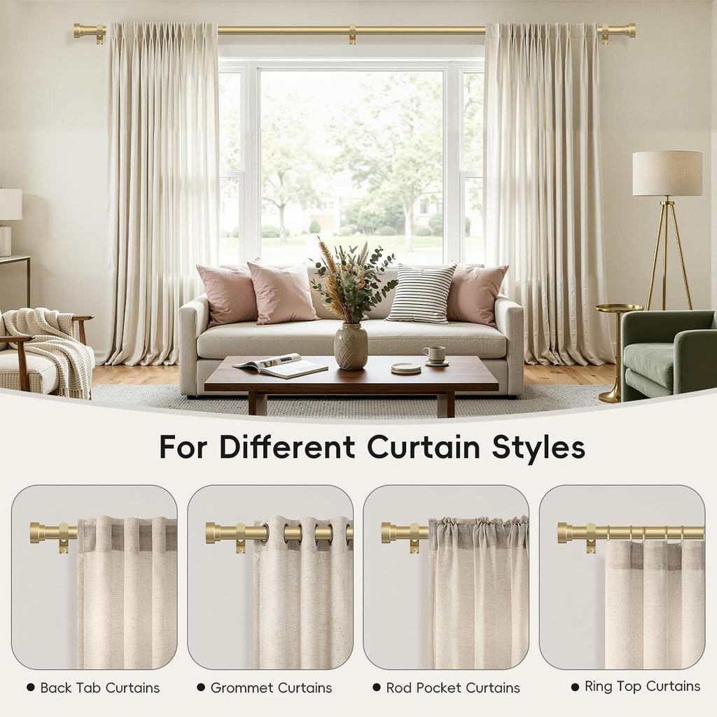 Gold Curtain Rods for Windows 48 to 84 Inch,1 Inch Heavy Duty Curtain Rods,Adjustable Modern Drapery Rod,Window