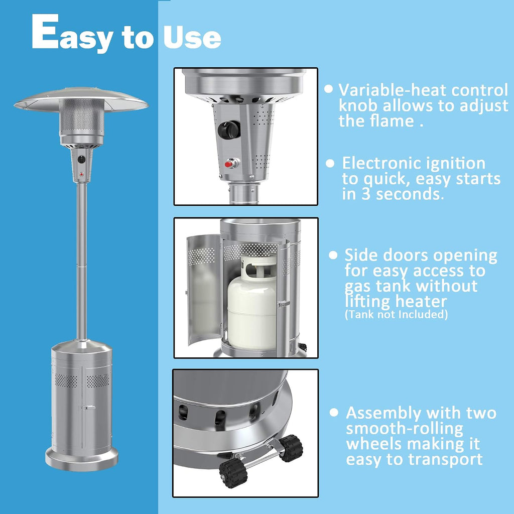 Gas Patio Heater with Wheels And Cover,48,000 BTU of Outdoor Portable LP Propane Commercial Heater ,automatically