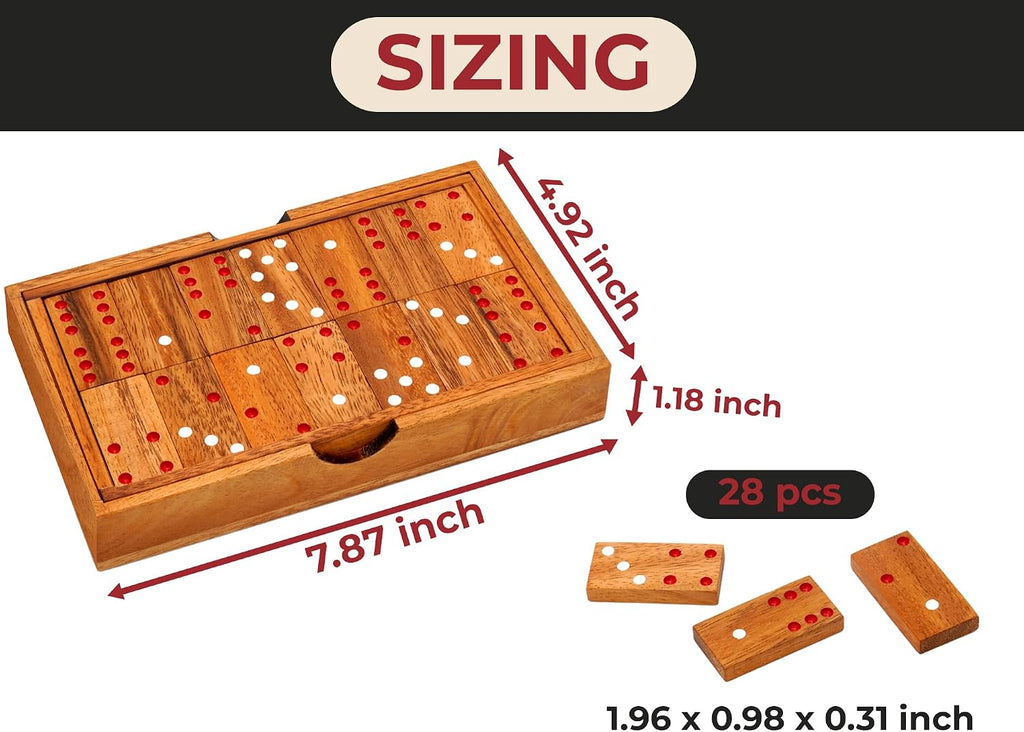 Wood Dominos Set for Adults Double 6 Classic Thick Wooden Professional Colored Dominoes Game Travel Portable Six