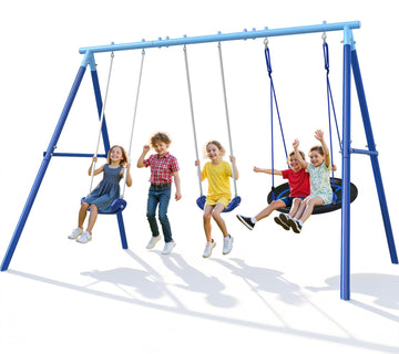 3 in 1 Swing Set for Backyard with Saucer, A-Frame Metal Outdoor Playset