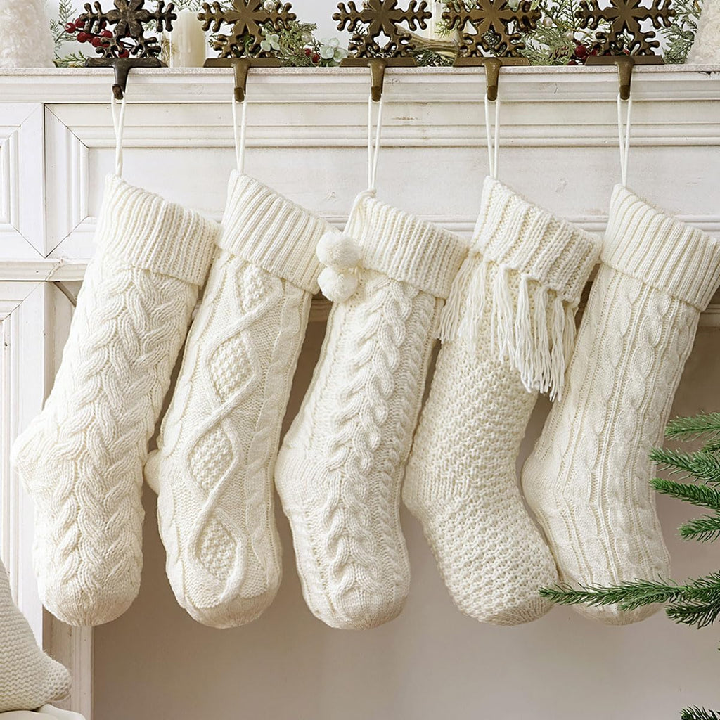 Farmhouse Knitted : 5 Pack 18 Inch Rustic Cable Knit Fireplace Cozy Hanging Xmas Stockings Boho Style Stocking - Set of 5