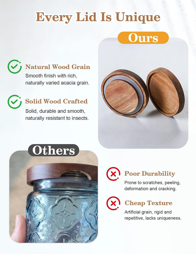 Glass Jar with Airtight Wood Lid - 24 OZ Vintage Storage Canister Pantry Bathroom, Decorative Beautiful Container