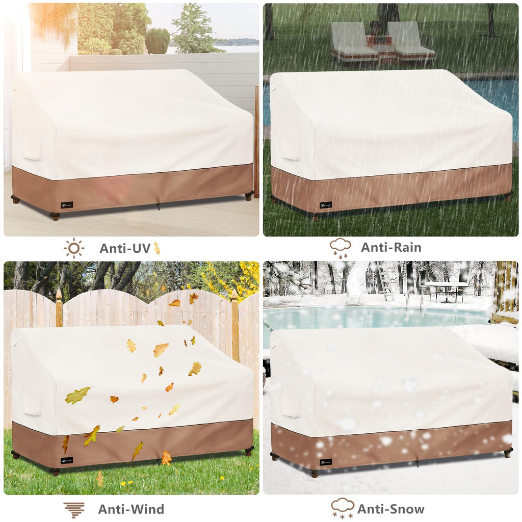 Outdoor Couch Cover Furniture - Heavy Duty Waterpoof All-Weather 3-Seater Patio Sofa Cover, 85"x38"x35" (Beige)