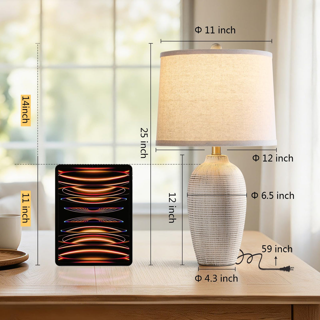 25" Vintage Ceramic Table Lamp, Ribbed Texture