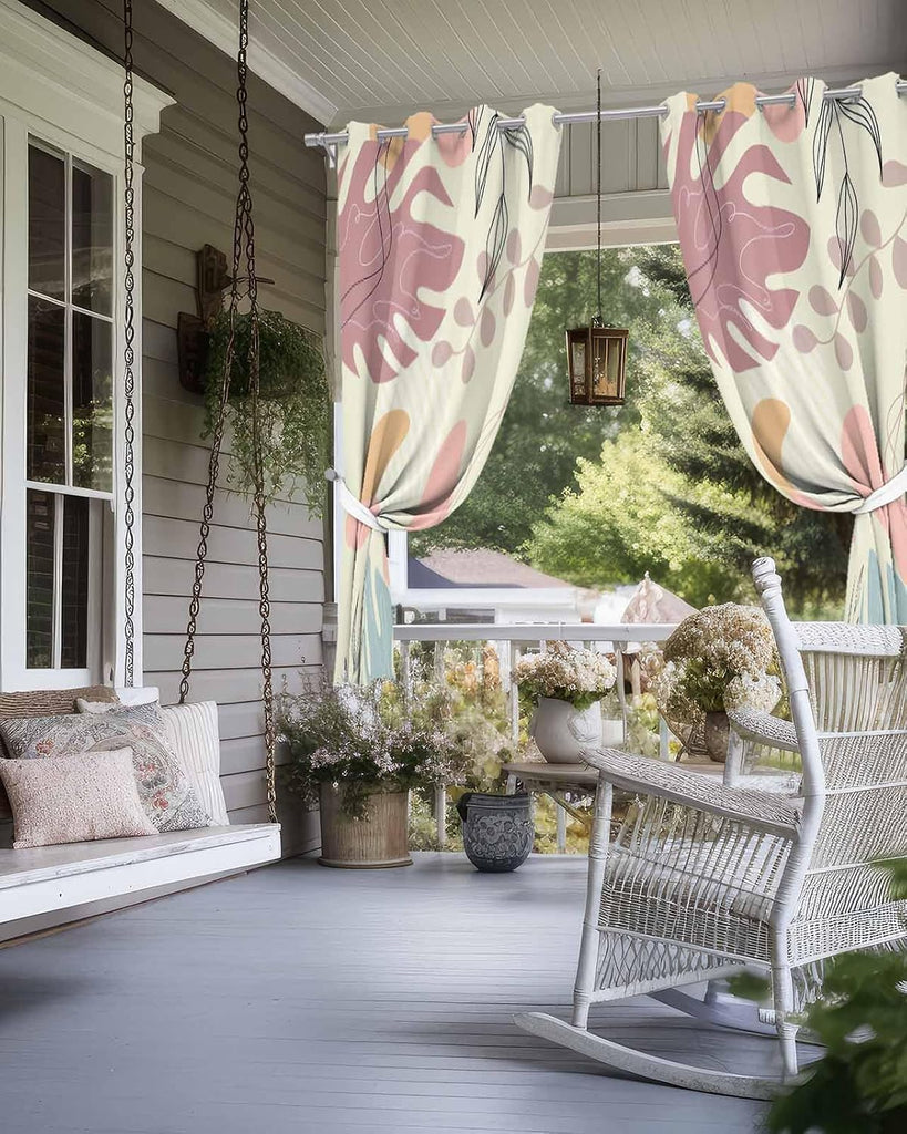 Outdoor Curtains Waterproof, Bohemian Tropical Plant Privacy Screen Outdoor Front Porch Decor, Grommet Outside