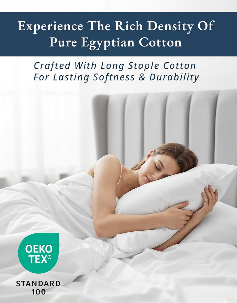 100% Egyptian Cotton Sheets Queen - Naturally Cooling & Breathable 4 Piece Silky Sateen Weave Queen Sheet Set
