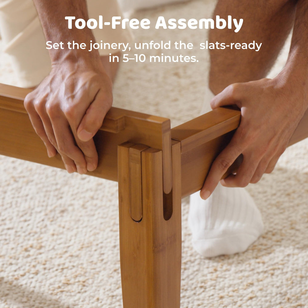 Japanese Joinery Queen Solid Bamboo Bed Frame with Tall Headboard