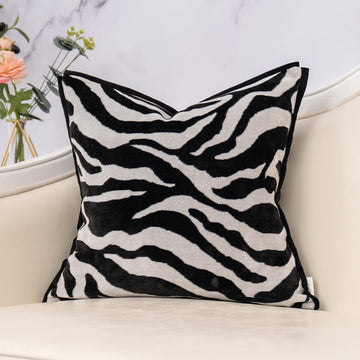 Black Square Pillow Cover Cut Velvet Zebra Print Cushion Cover Luxury Modern Pillowcover for Couch Living Room