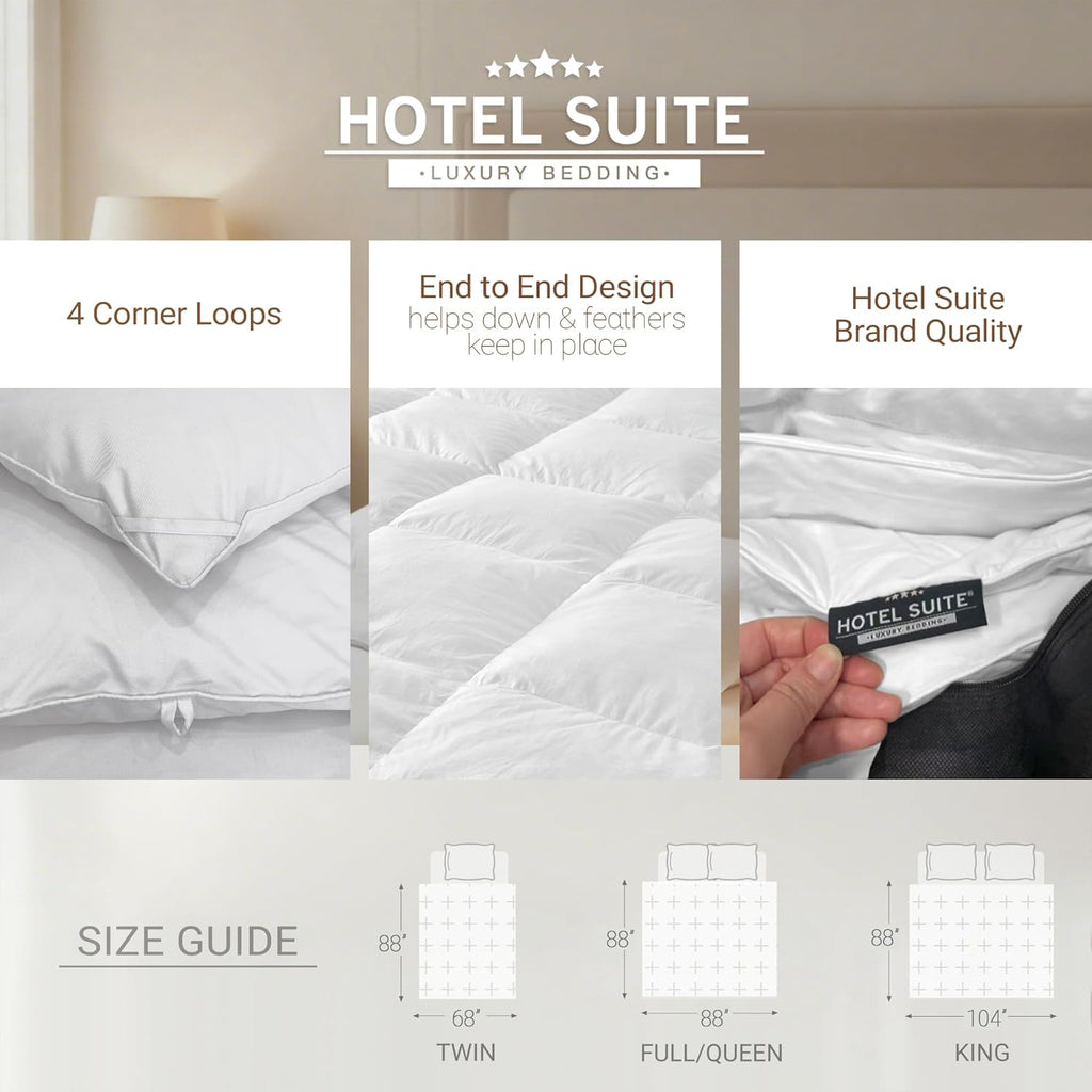 Luxurious Feather and Down Comforter Duvet Insert Twin, 100% Cotton Cover, Hotel Collection Quilts, 