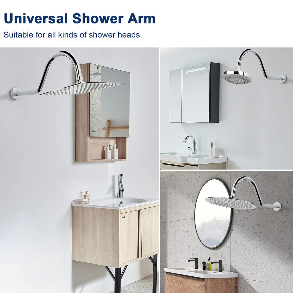 Shower Extension Arm with Flange - S Shaped High Arc Gooseneck Long Shower Extender Pipe, Perfect for Rainfall Shower