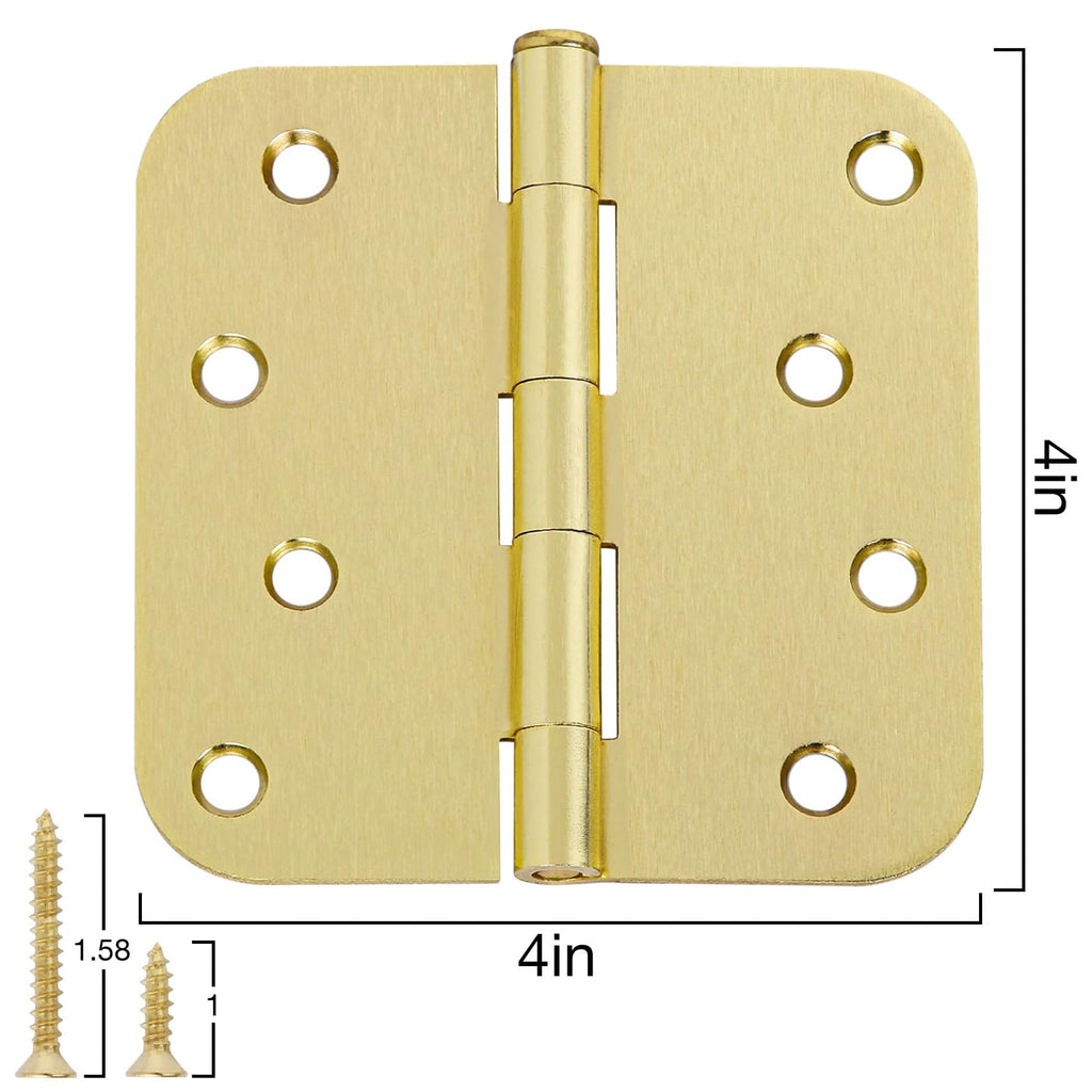 3 Pack Interior Door Hinges 4 Inch Brushed Brass 5/8" Radius Gold