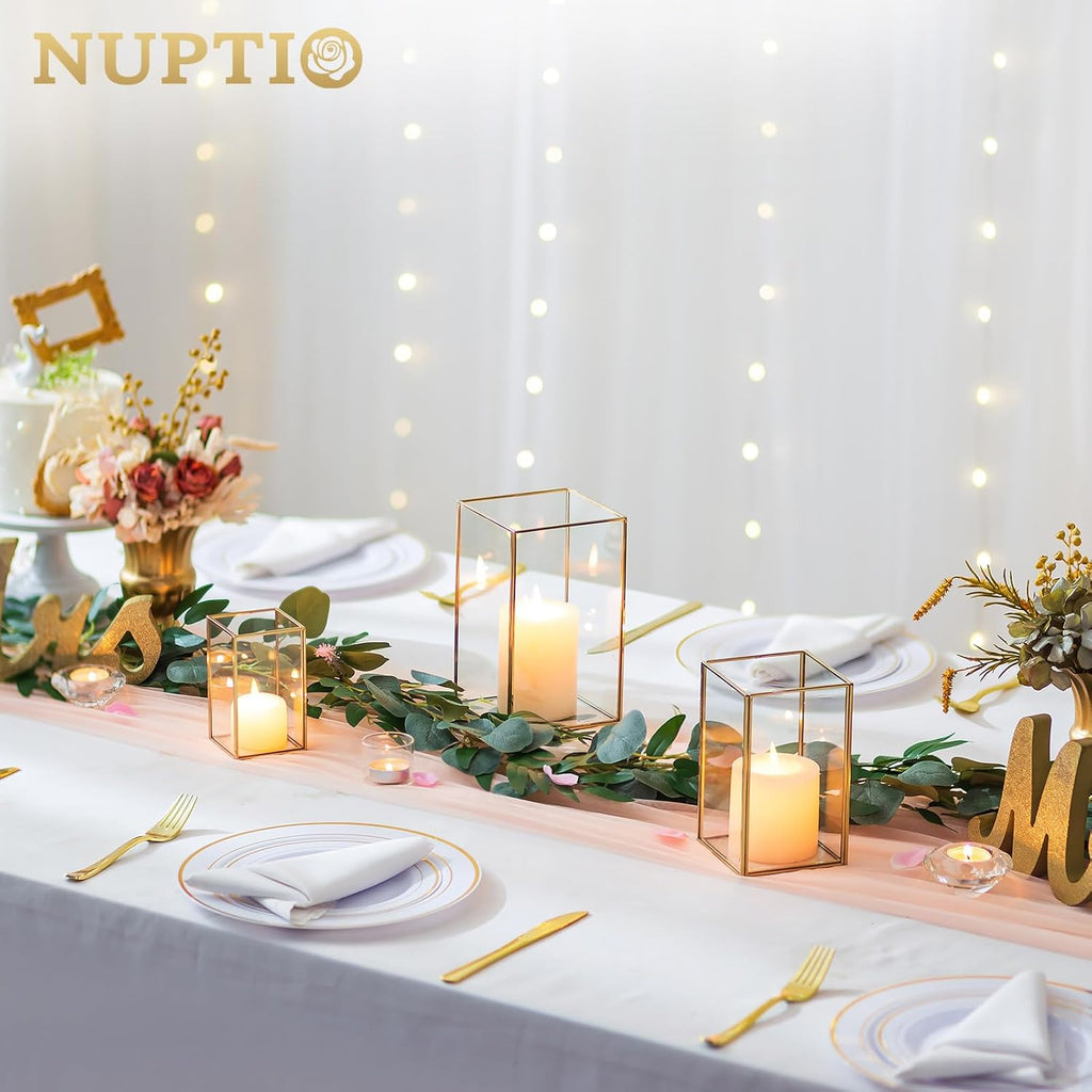 Hurricane Glass Candle Holders: 3Pcs Gold Lanterns Candle Holder for Pillar Candles Geometric Table Centerpiece