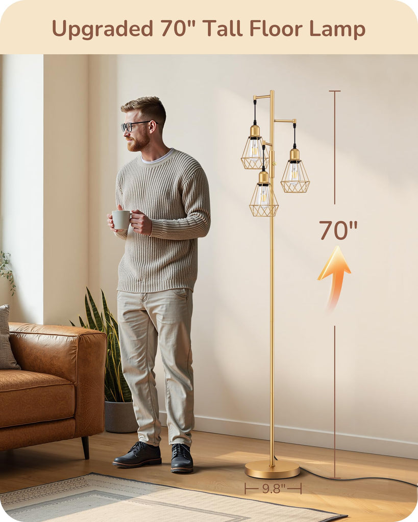 70" Dimmable Farmhouse Floor Lamp, Gold