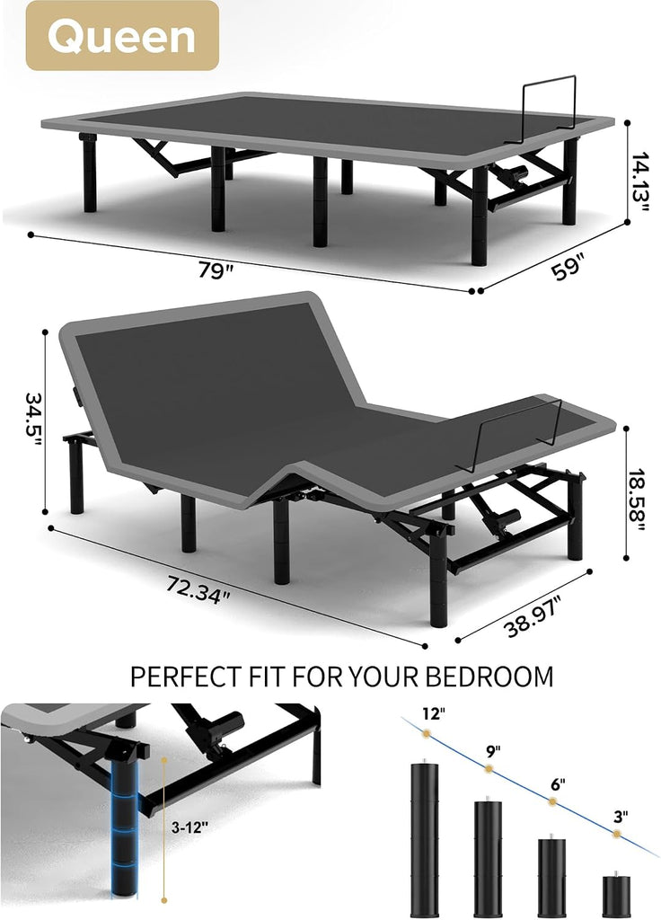 Queen Adjustable Bed Frame with Massage, Zero Gravity & Wireless Remote