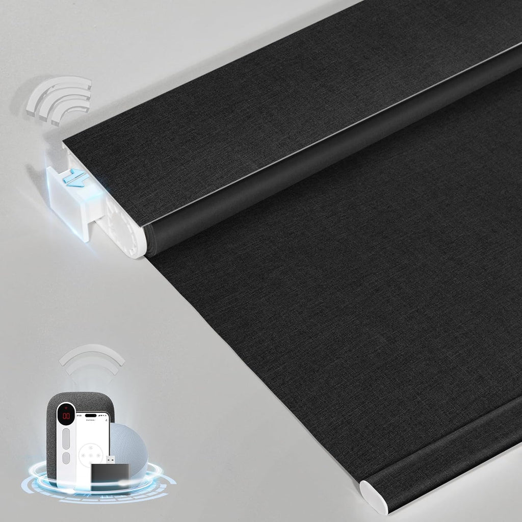 No-Drill Motorized Blackout Blinds with Remote, White, 34" x - Black