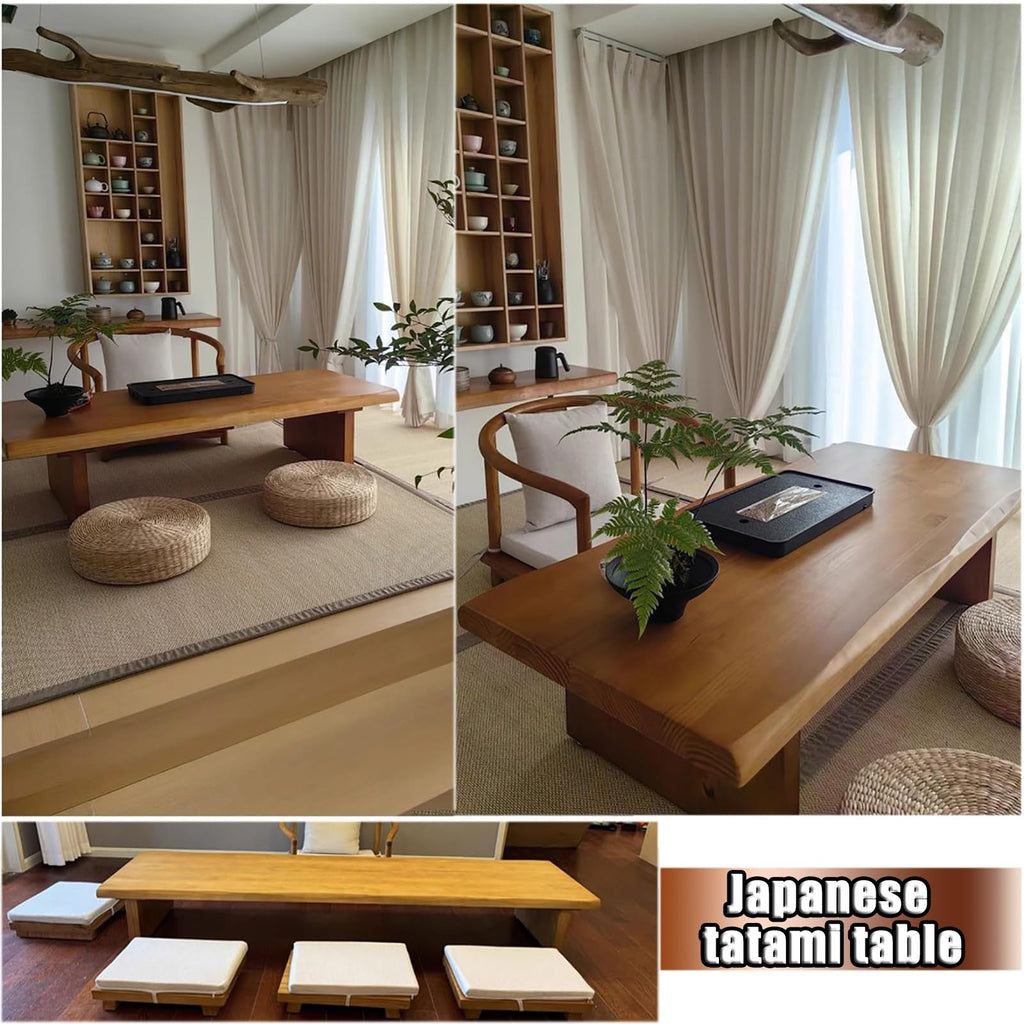 Solid Wood Japanese Low Floor Table Meditation Floor Sitting Altar Table for Living/Tea/Reception Room (Brown
