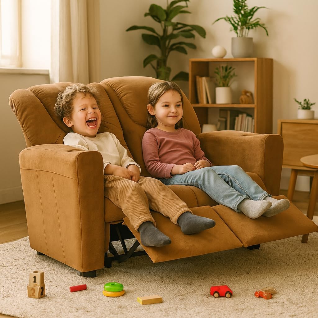Suri Kids Recliner Loveseat - Comfortable Seater Kids Recliner with Dual Cup Holders, Footrests, Soft Microfiber