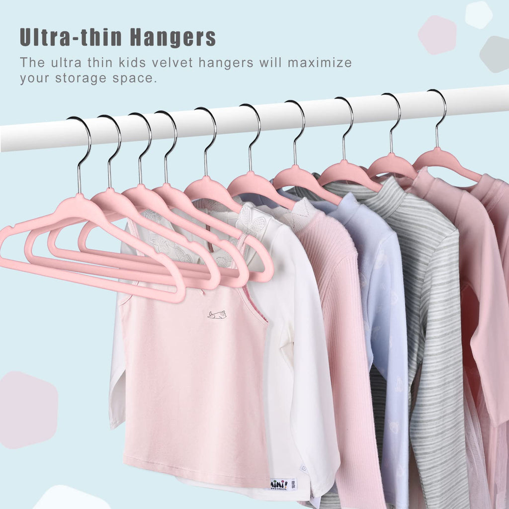 50 Pack Kids Velvet Hangers 14 Inches Children's Clothes Hangers Non-Slip Baby Hangers for Infant/Toddler (Blush Pink)